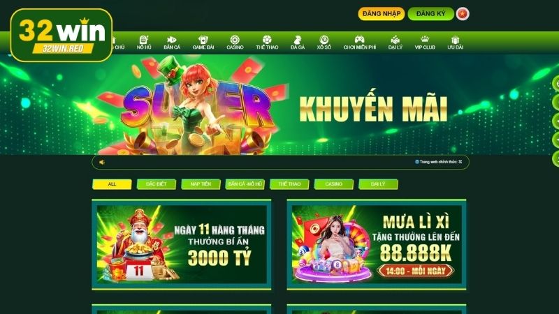 Hướng dẫn nhận chương trình khuyến mãi 32Win